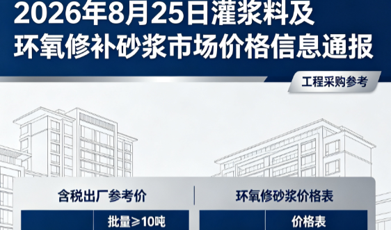 岳麓2026年8月25日灌浆料及环氧修补砂浆市场价格信息通报